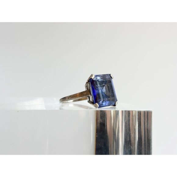 London Blue Topaz Princess Cut 925 Sterling Silver Vintage Ring - sz 6.5 - Picture 3 of 11